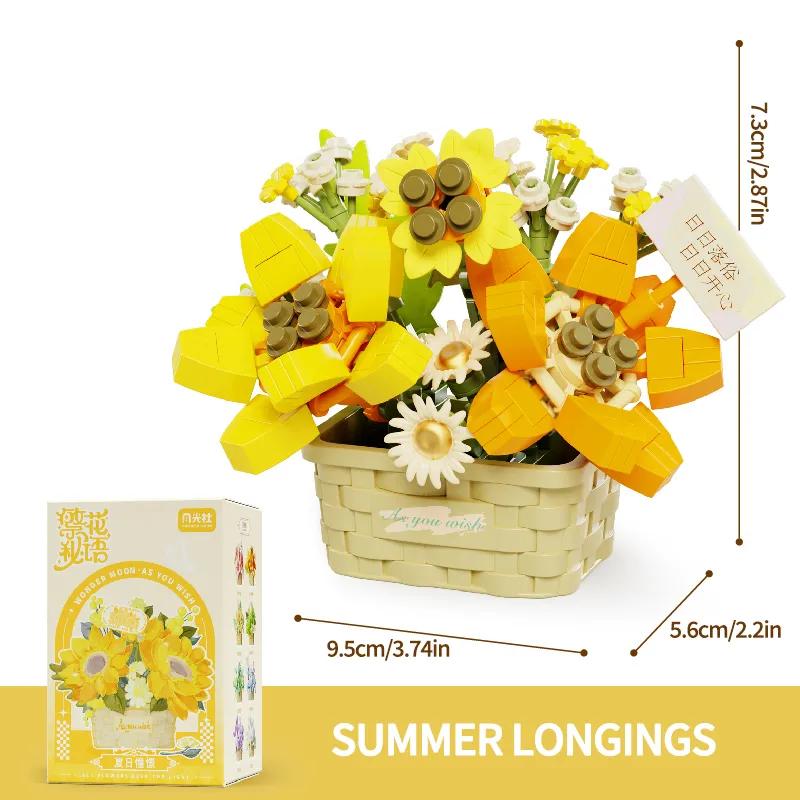 

Корзина для цветов в горшках Строительные блоки Креативный букет растений бонсай Модель Сборные кирпичи Украшение рабочего стола Детские игрушки Подарок No Box