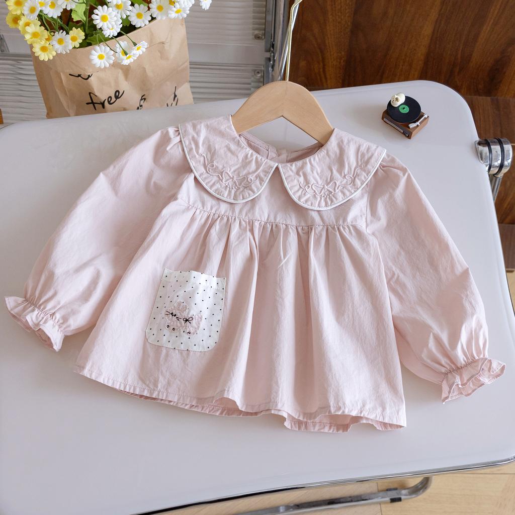 Girl's Spring Lace Doll Collar Shirt, Baby's Autumn Sweet and Fresh Korean Version Top