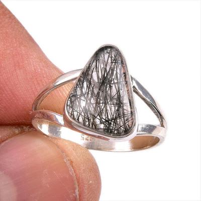 Natural Black Rutile Gemstone 925 Solid Sterling Silver Jewelry Ring S.7.5 A8a42