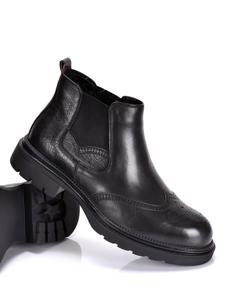 Men's Genuine Leather Chelsea Boots - Velvet Lined, Breathable, Trendy Mid-Top Martin Style