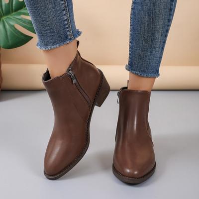 2024 Übergrößen Schuhe für Damen Knöchel-Damenstiefel mit seitlichem Reißverschluss Prägnante Alltagsstiefel Damen Spitzschuh Vierkantabsatz Trend Damenschuhe