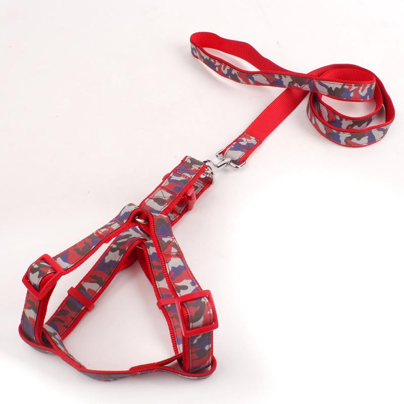

New camouflage leash dog chain dog leash dog reflective chest back medium and small dogs, pet supplies XS：1.0cm*120cm красный