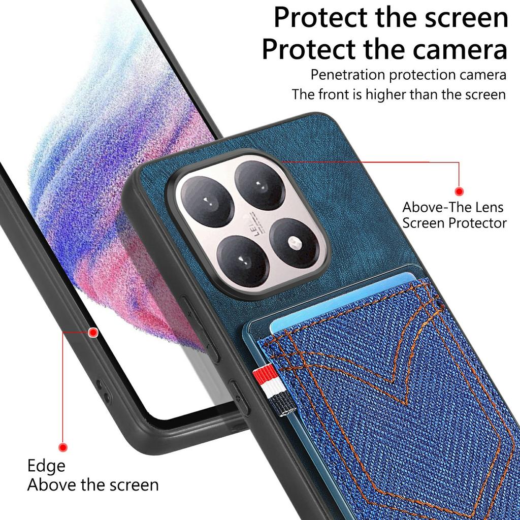 For Xiaomi 15T Case Retro Jean Cloth Texture Leather Back Phone Cover with Card Holder