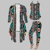 Plus Size Distressed Print 3 Piece Outfit, Long Sleeve Open Front Cardigan Cami Top Leggings Set for Women