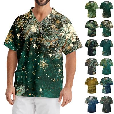 Men's Printing Short Sleeve V-neck Working Blouse Chest Pocket Carer Top