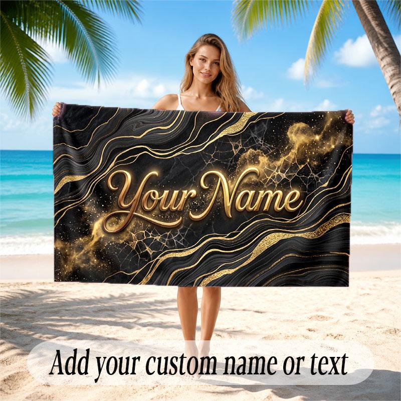 Abstract Geometric Theme Soft Beach Towel Personalized Custom Name Text Towel Portable for Beach Pool Travel