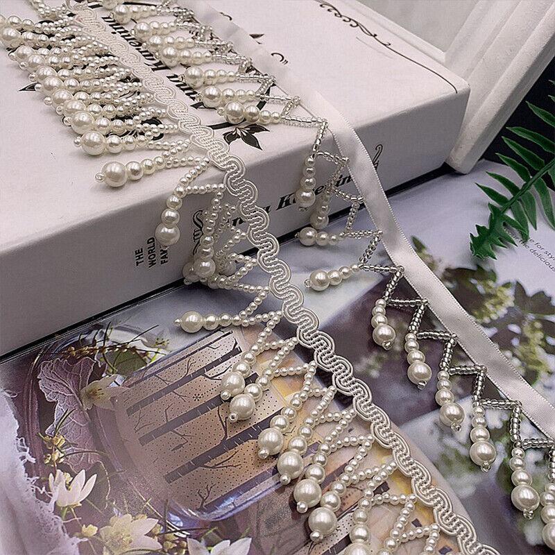 Beaded Tassel Trim Ribbon Wedding Dress Costume Edging Sew Pearl Craft DIY Crafts Dress Jeans Clothing Decoration