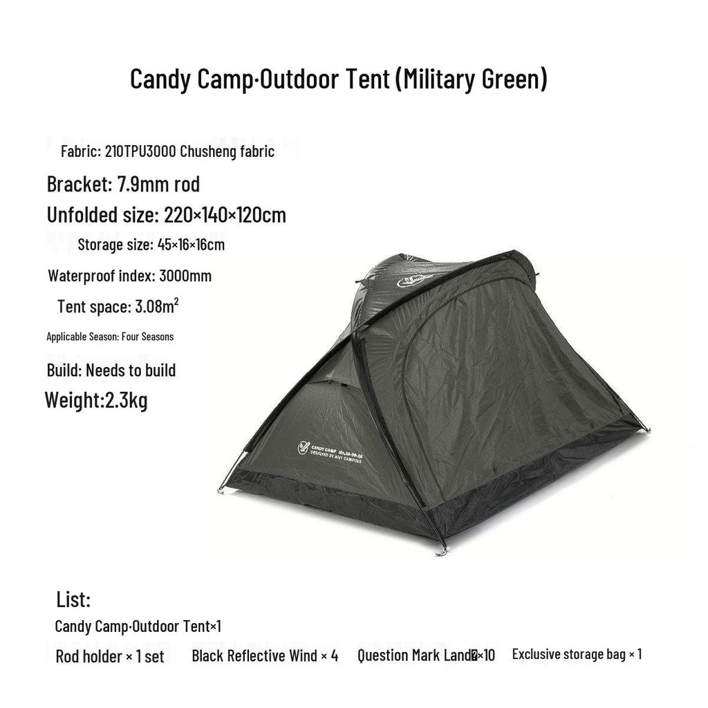 Wujie Camping Candy Tent - Lightweight, Single Layer, Double Person Tent for Hiking, Mountaineering, and Camping.