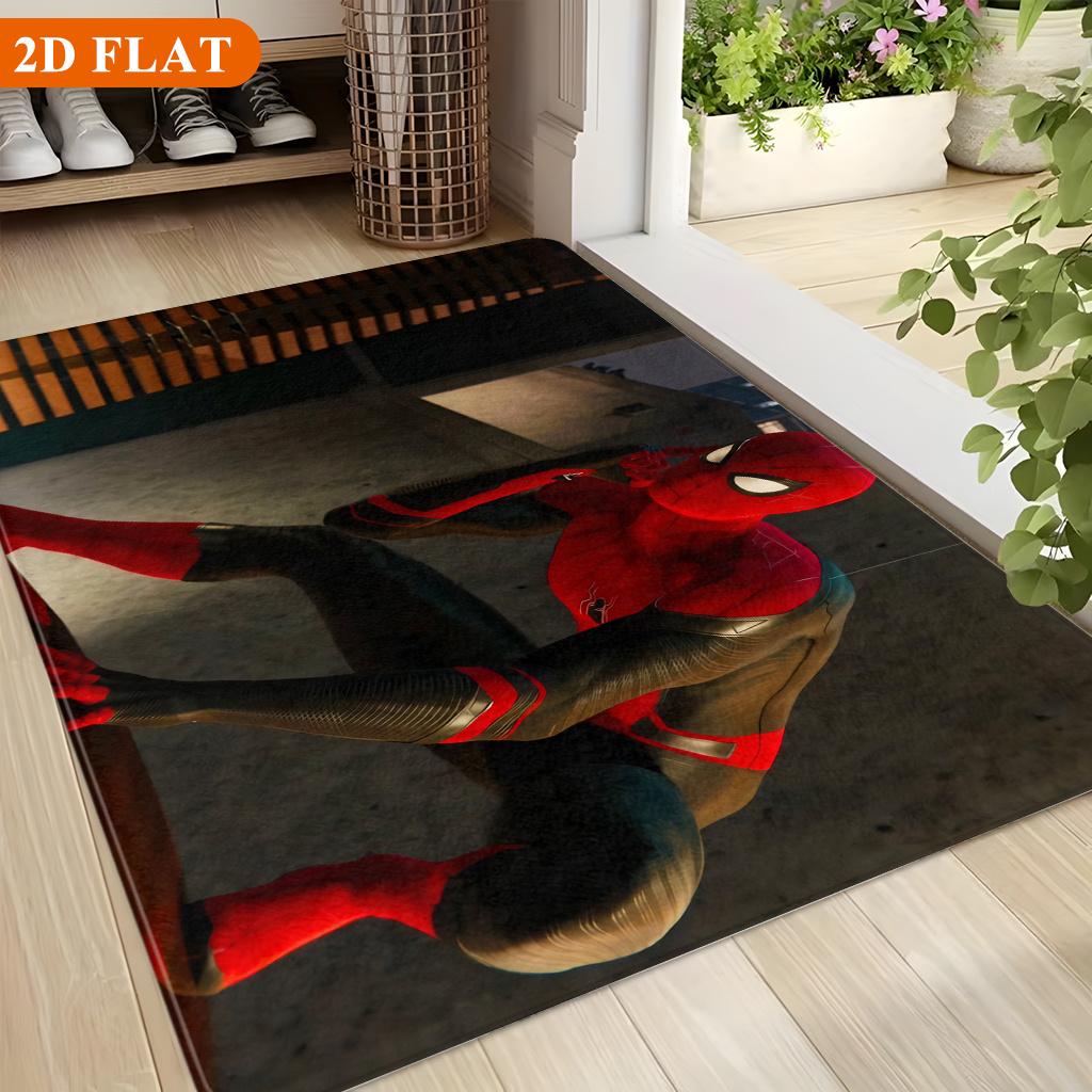Bath Mat 1pc, Spider for Man Night Patrol, MARVEL Flannel Rectangular Mat, Bathroom Non-slip Entrance Mat, Fun Door Decoration