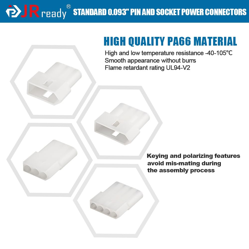 JRready ST6415 Standard.093 Pin And Socket Connectors 2 Circuits (6 Matched Sets), 14-20 AWG, Compatible With Molex Standard.093 2 Pin Male& Female