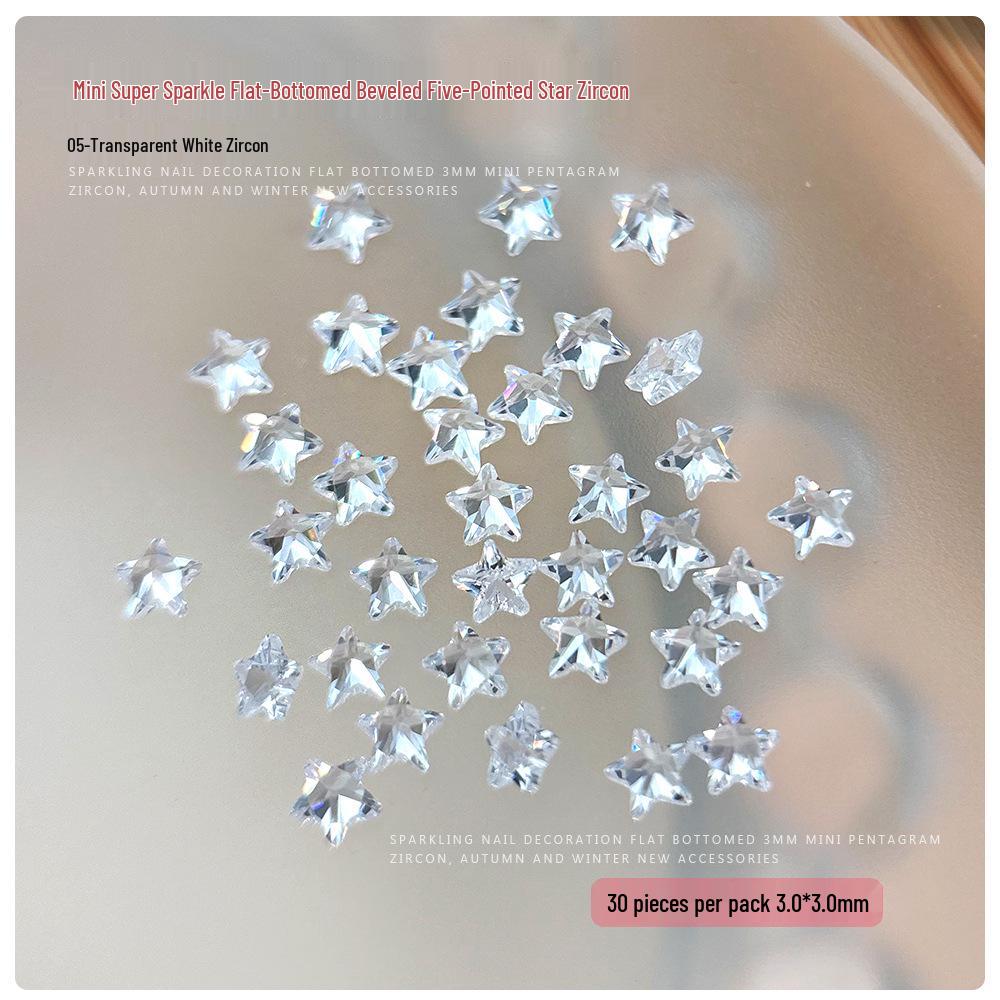 3mm Pentagram Zirconia Nail Art Decorations: Super Sparkling Christmas Stars, Flat Back Rhinestones, DIY Press-On Nail Accessories