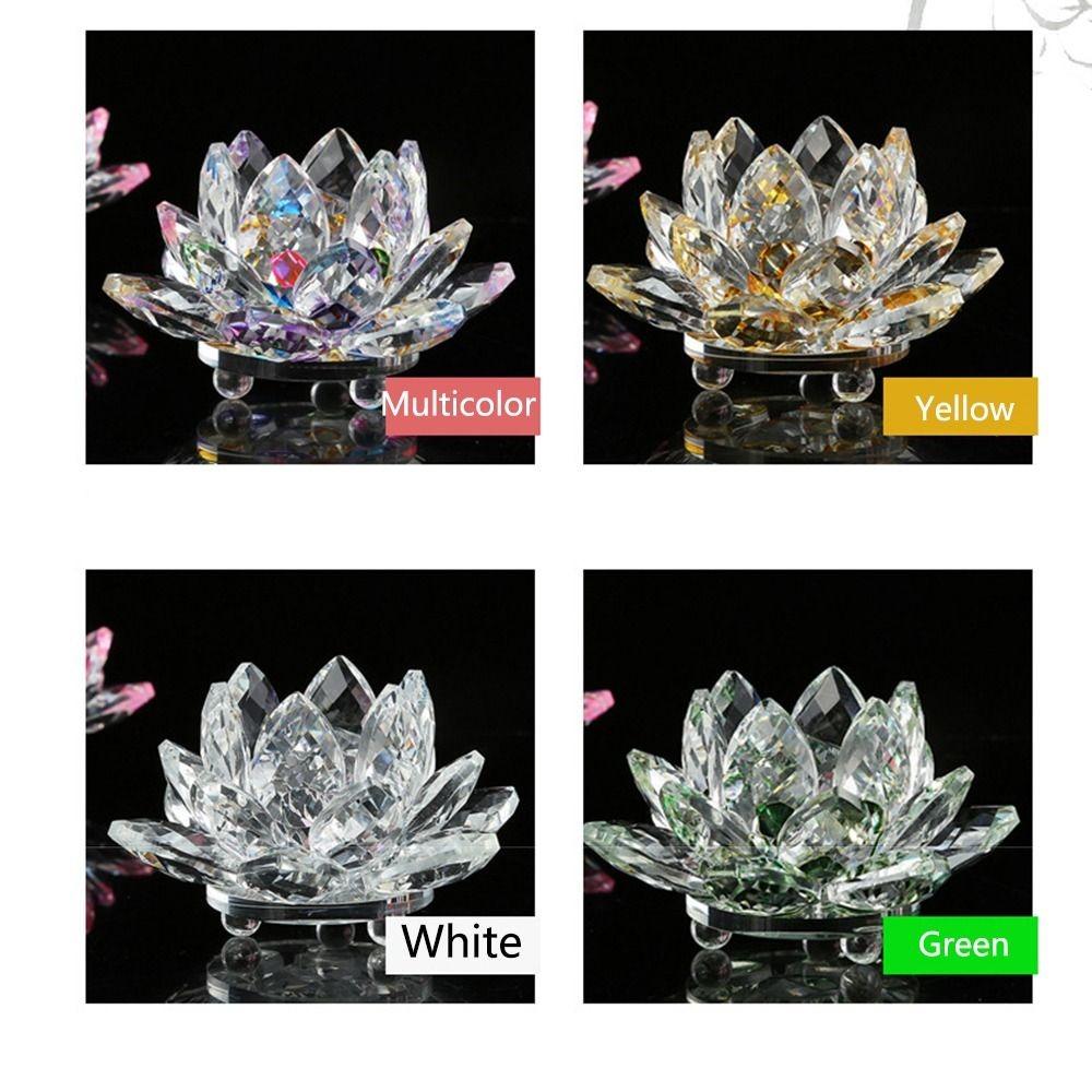 Fiori di Loto di Cristallo Riflessione del Colore Antiscivolo Robusto Vetro Fiore di Loto Decorazione Feng Shui 3 Strati Portafortuna Statuetta Fiore di Cristallo