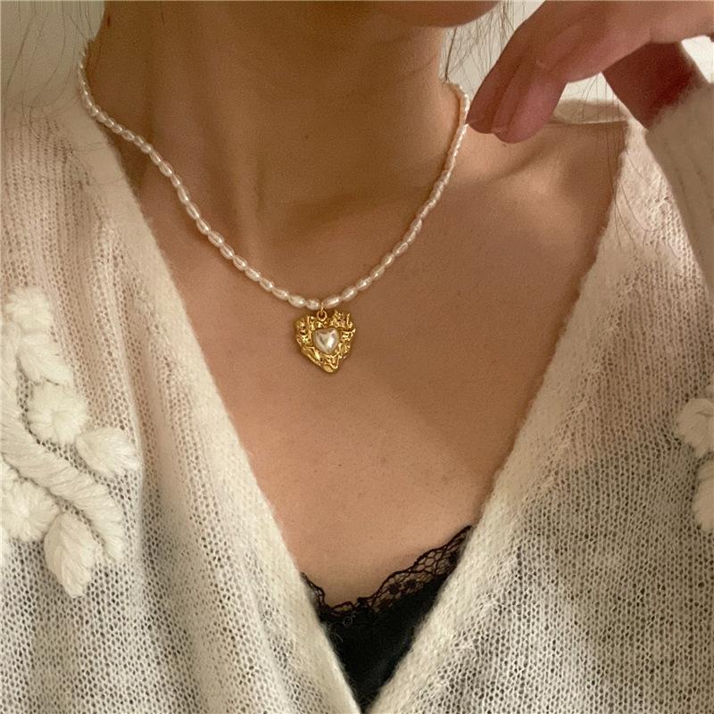 Romantic Wrinkle Love Heart Natural Freshwater Pearl 14K Gold Filled Female Pendant Necklace  No Fade Wedding Gifts