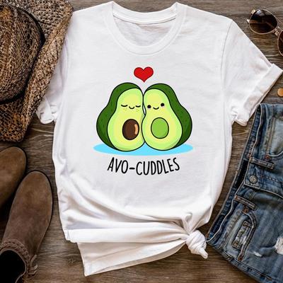 (Tamanho asiático) Mulheres imprimir camiseta topo abacate amor estilo tendência 90s moda t camisa mulher feminina roupas de manga curta camisetas gráficas