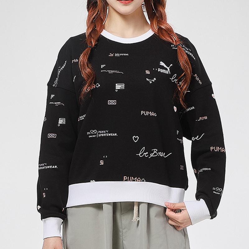 Puma Casual Sports Crew Neck Pullover Sweatshirt Women Sweatshirt Black 531280-01