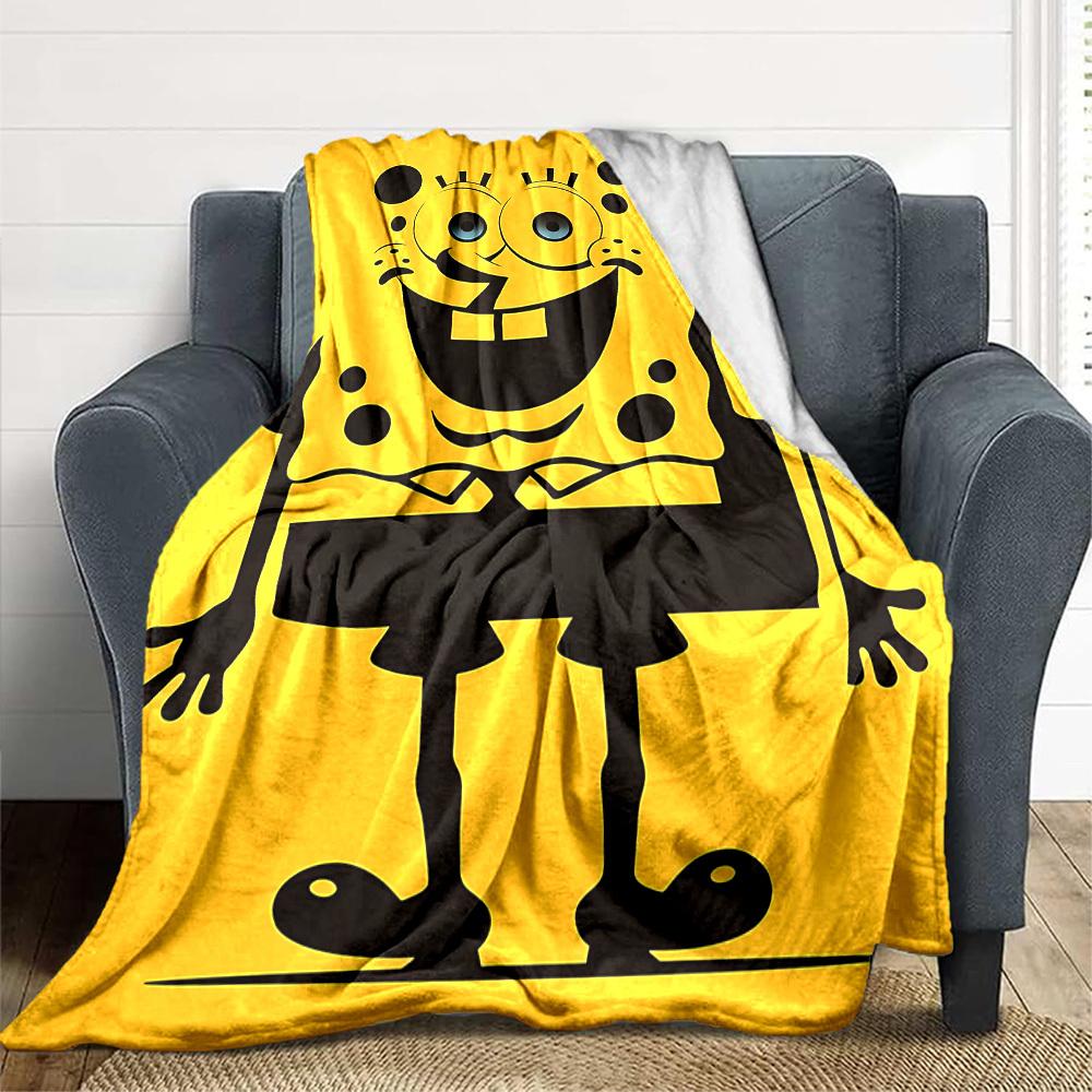1 stuks SpongeBob SquarePants Flanellen Plaid HD Geprint Lichtgewicht Zacht Warm Deken voor Alle Seizoenen voor Bank, Bed, Reizen, Kamperen Machine Wasbaar