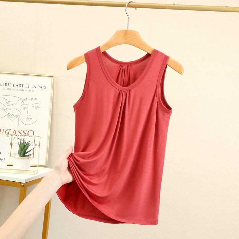 

Большие размеры Майки Свободные складки Летние женские Модальные безрукавки Футболки Однотонные домашние топы и майки Жилеты XL до 6XL 6XL кирпич красный