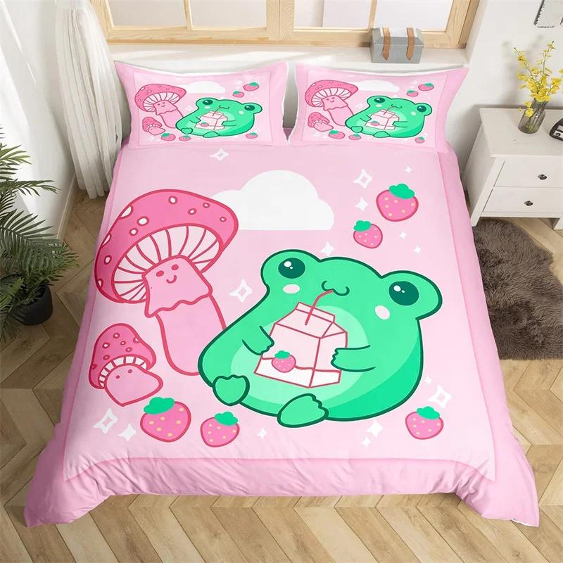Kawaii Unicorn Duvet Cover Set Cartoon Animal Bedding Set Microfiber Botanical Leaves Comforter Cover King For Kids Boys Girls