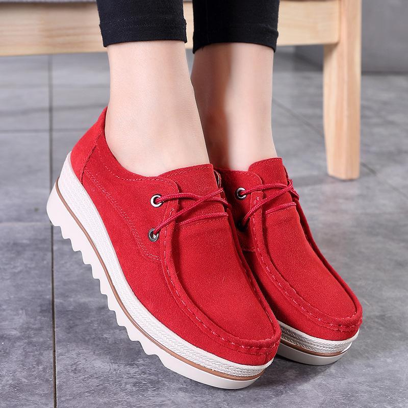 Fashion Lace-up Platform Shoes Genuine Leather Rocker Shoes Slip-on Loafers Elegant Mother Shoes Working Walking Footwear