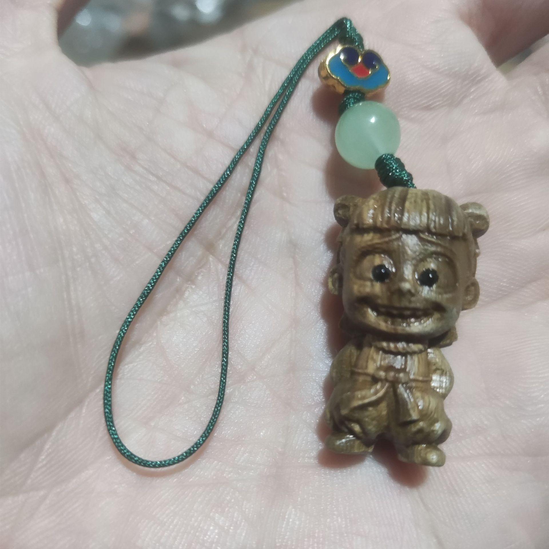 Red and Green Sandalwood Nezha Keychain Charm