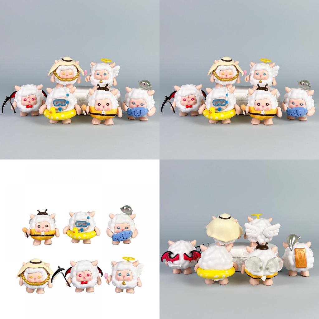 6 Pcs Eggy Party Sheep Design Mini Model Desktop Decoration Ornament Set For Kids And Adults