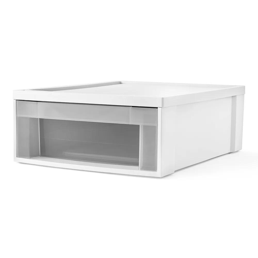 Small Stackable Storage Drawer Durable Resin Utility Organizer Clear Front Easy Care Home Office Dorm Apartment 19.75x15.5 X7