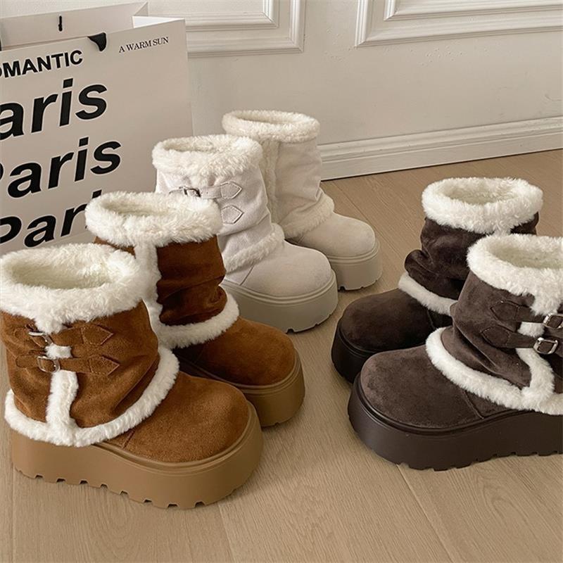 Retro thick-soled heightening snow boots winter new casual piled thickened warm wool cotton shoes