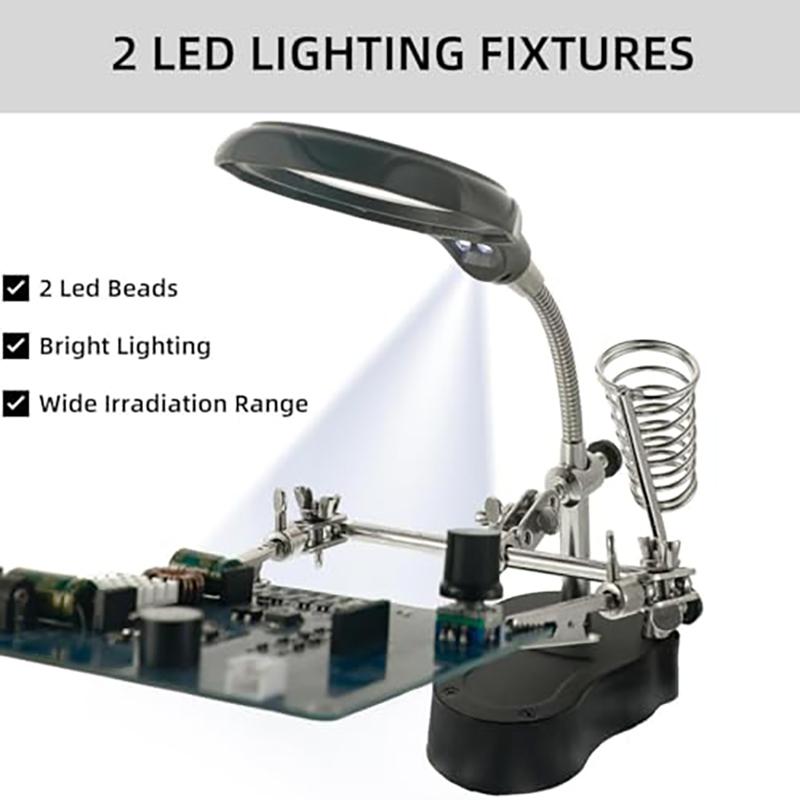 LED Light Helping Hands Soldering Magnifier Station Professional 3.5X 12X Magnifying Glass Stand with Alligator Clips for Solder