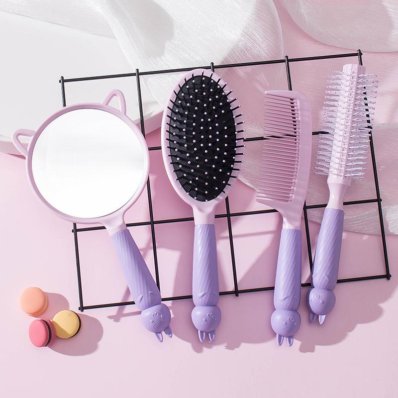 Portable Cute Cartoon Mirror and Air Cushion Comb Set for Fluffy Styling and Curly Long Hair