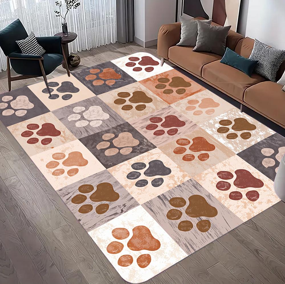 Colorful Pet Paw Print Carpet Adorable Paw Print Rug Non-Slip Soft Floor Mat for Living Room Bedroom Home Decoration Easy Clean
