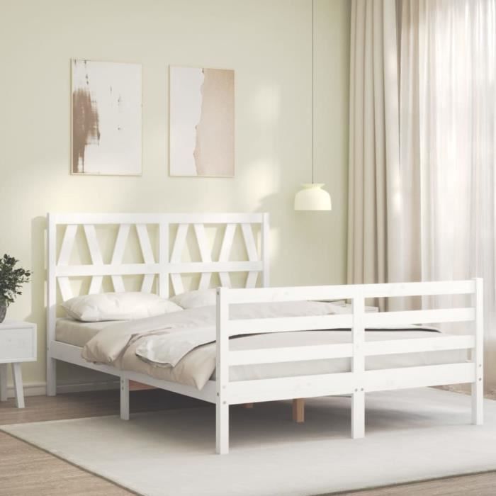 VidaXL Cadre de lit avec tête de lit blanc petit double bois massif 3194347