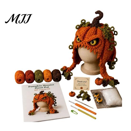 Halloween Cosplay Hat Kit Fantasy Hood Crochet Kit, Cute Animal DIY Dragon Unicorn Making Supplies Skull Earflap Craft for Adults, Handmade