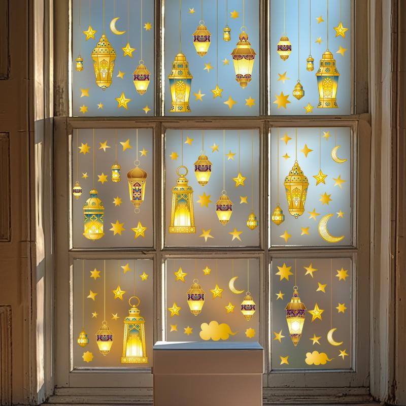 Ramadánové samolepky na zeď Islámské muslimské samolepky na zeď Eid Mubarak Ramadánová lucerna Měsíc Hvězda Dekorace na okno Pro domácí dekorace