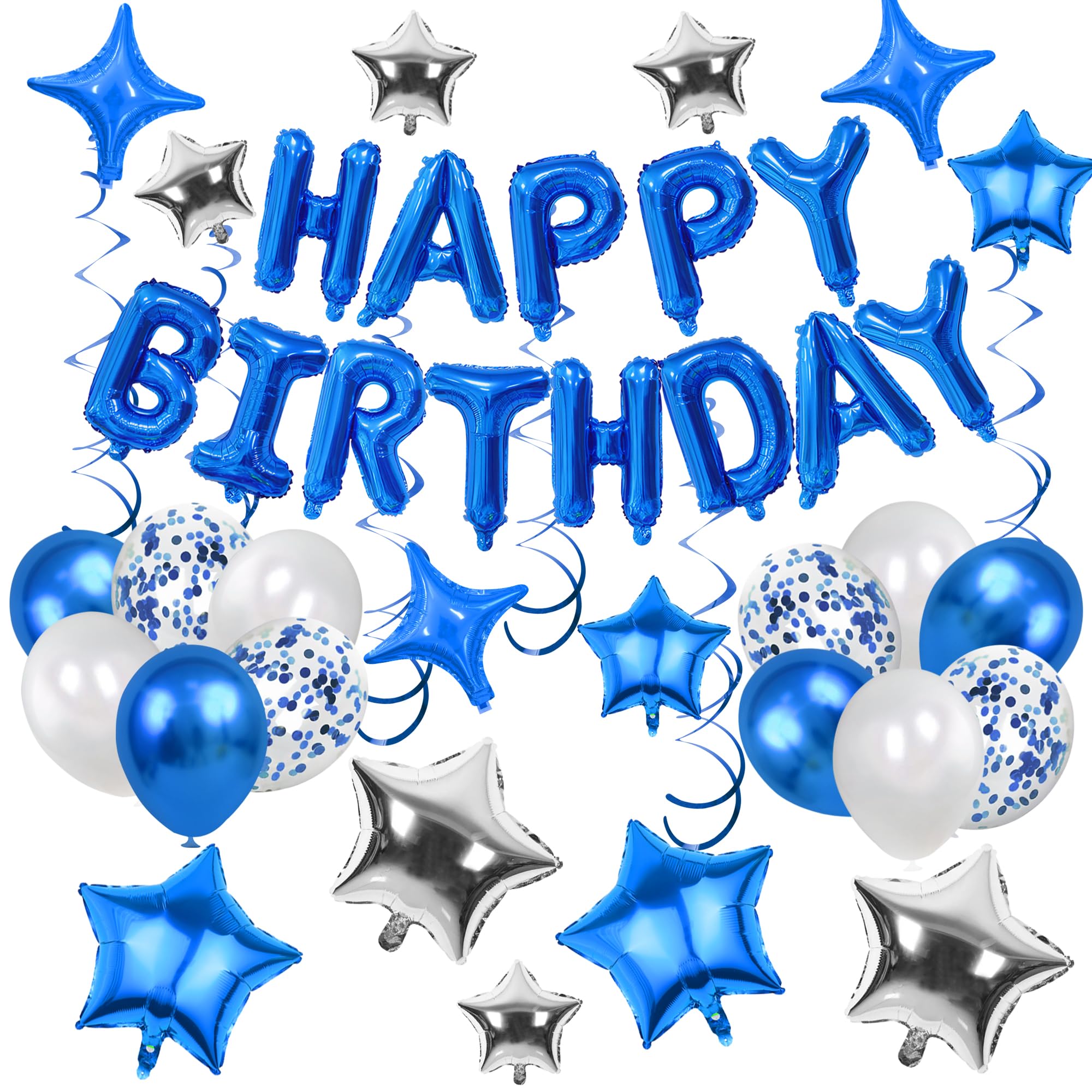

56 PCS Happy Birthday Balloon Happy Birthday Banner Silver and Black Balloons for Boys Men Girls Women Birthday Party Decoration Other синій