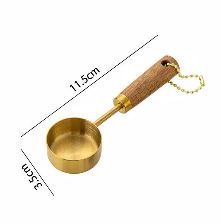 Kitchen Stainless Steel Measuring Cup Gold-Plated Measuring Spoon 15ML Coffee Measuring Spoon Gold-Plated Wooden Handle Spoon