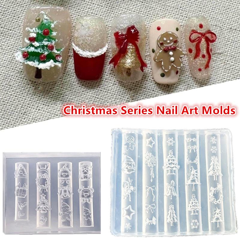 Christmas Snowman Christmas Tree 3D Nail Mold Elk Gingerbread Man Nail Decorations Diy Design Silicone Manicure Mold Nail Art