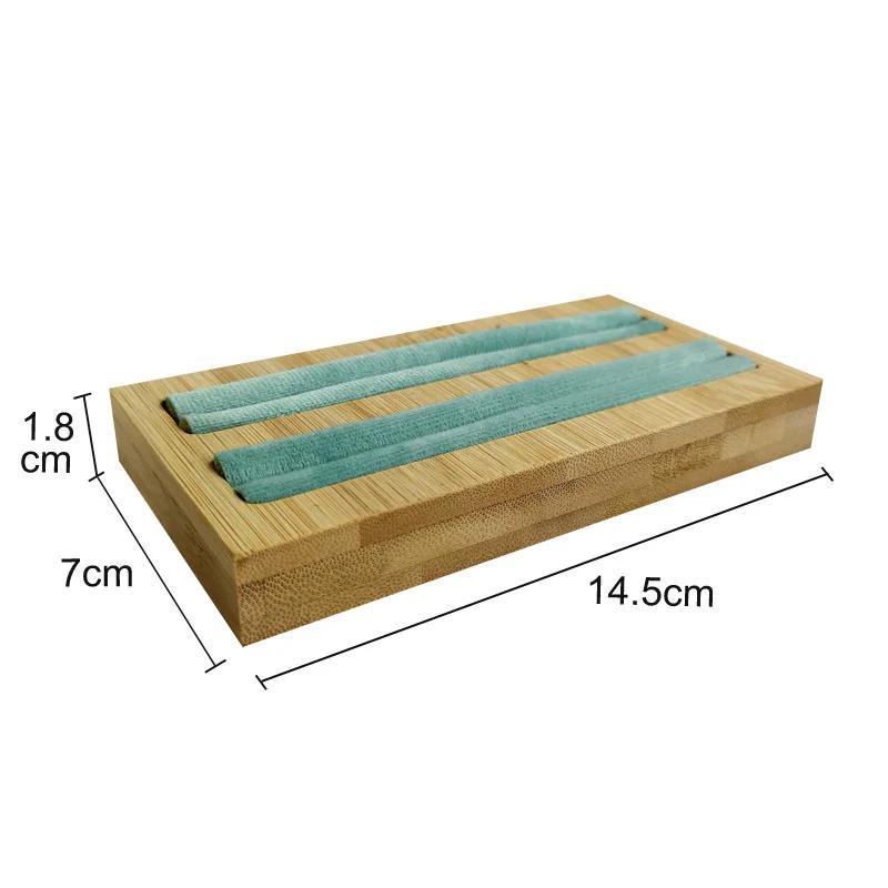 Velvet Square Ring Tray With Bamboo Wood Base 2 Slots Ring And Accessory Display Stand Earrings Jewelry Storage Rack 14.5*7CM