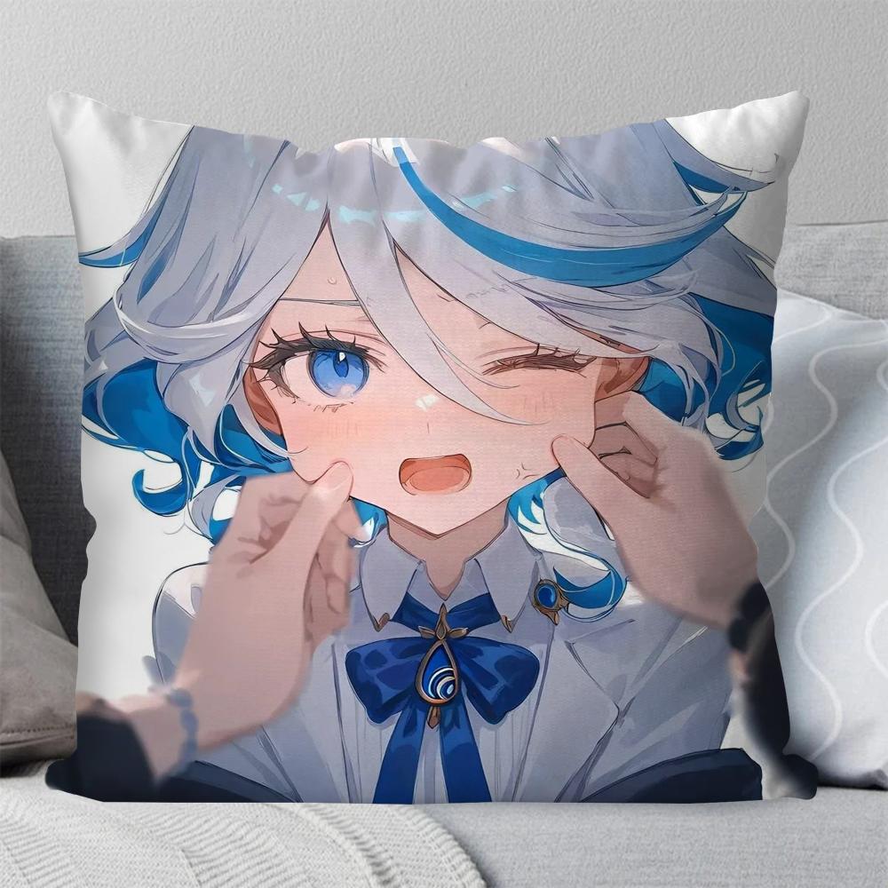 Furina Animation Spiel G-Genshin I-Impact Kissenbezug Quadratisches Kissen Schlafzimmer Sofa Freizeit Komfort Wohnzimmer Heimdekoration 40X40