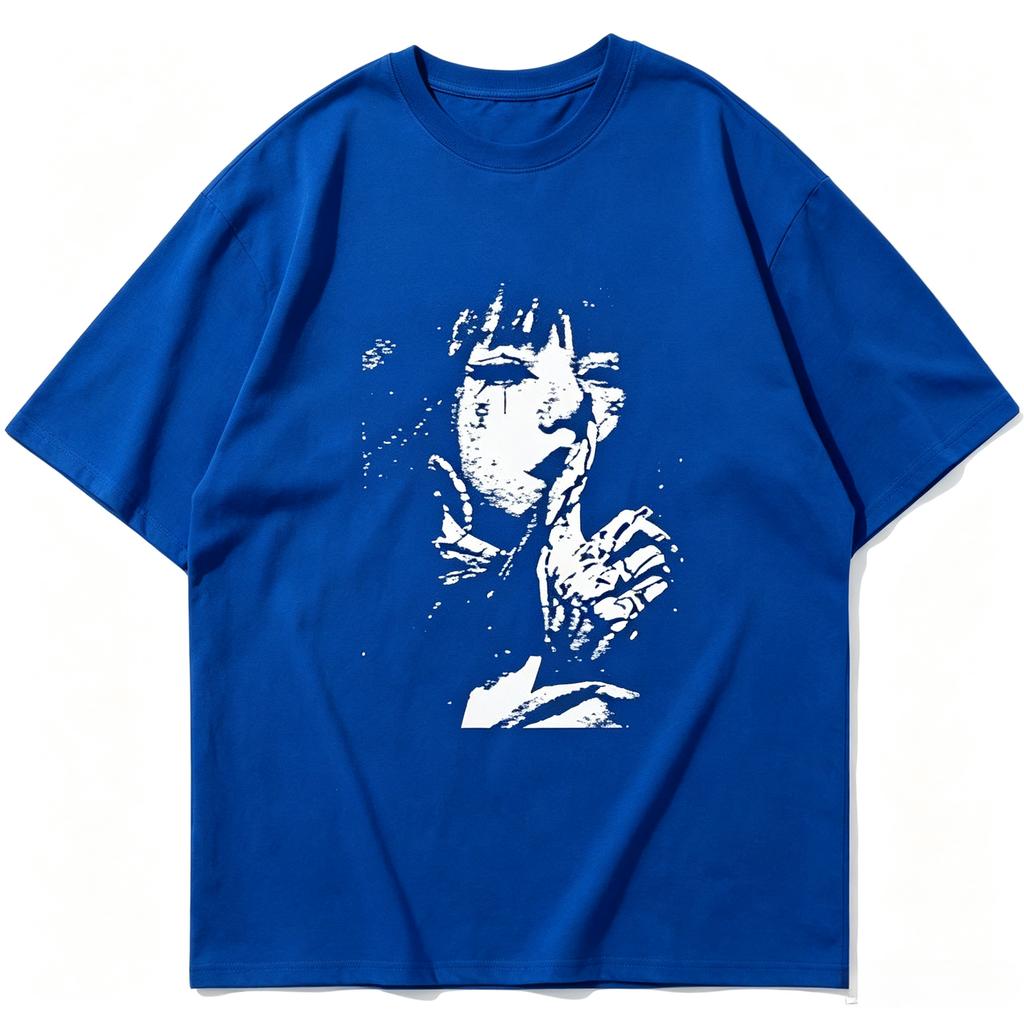 Grunge Anime Girl Print T Shirt Unisex Unisex Pure Cotton Short Sleeve Harajuku Streetwear Loose Dark Aesthetic Gothic Summer Tee