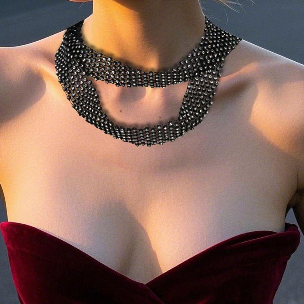 Dazzling Long Necklace Korean Decoration Shirt Tie Fashion Rhinestone Necktie  Party