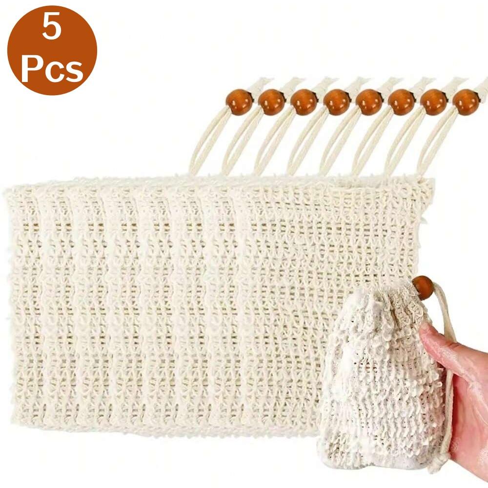 5/10Pcs Natural Cotton Linen Foaming Soap Bags Linen-cotton Exfoliating Soap Saver Bag with Mesh Cleaning Tool