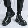 Hladké lesklé černé kožené boty pánské platformové jednoboty velká kulatá špička pánské společenské boty kulatá špička kožené boty