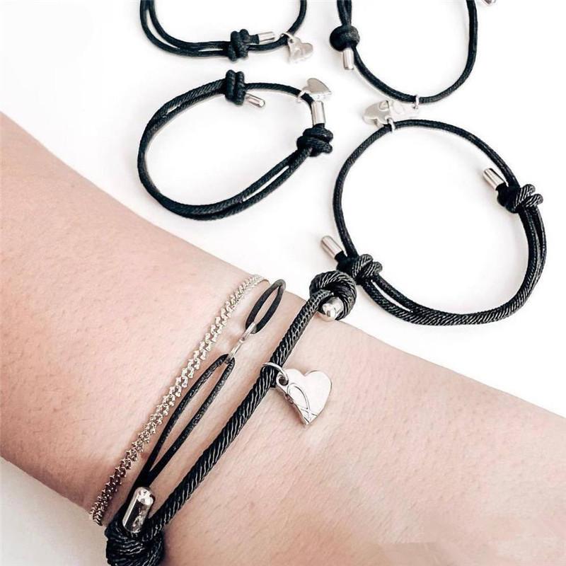 4Pcs/set Adjustable Magnetic Bracelets Women Men Heart Clover Hand Strap Best Friend Bracelet Ropes Jewelry Friendship Rope Gift
