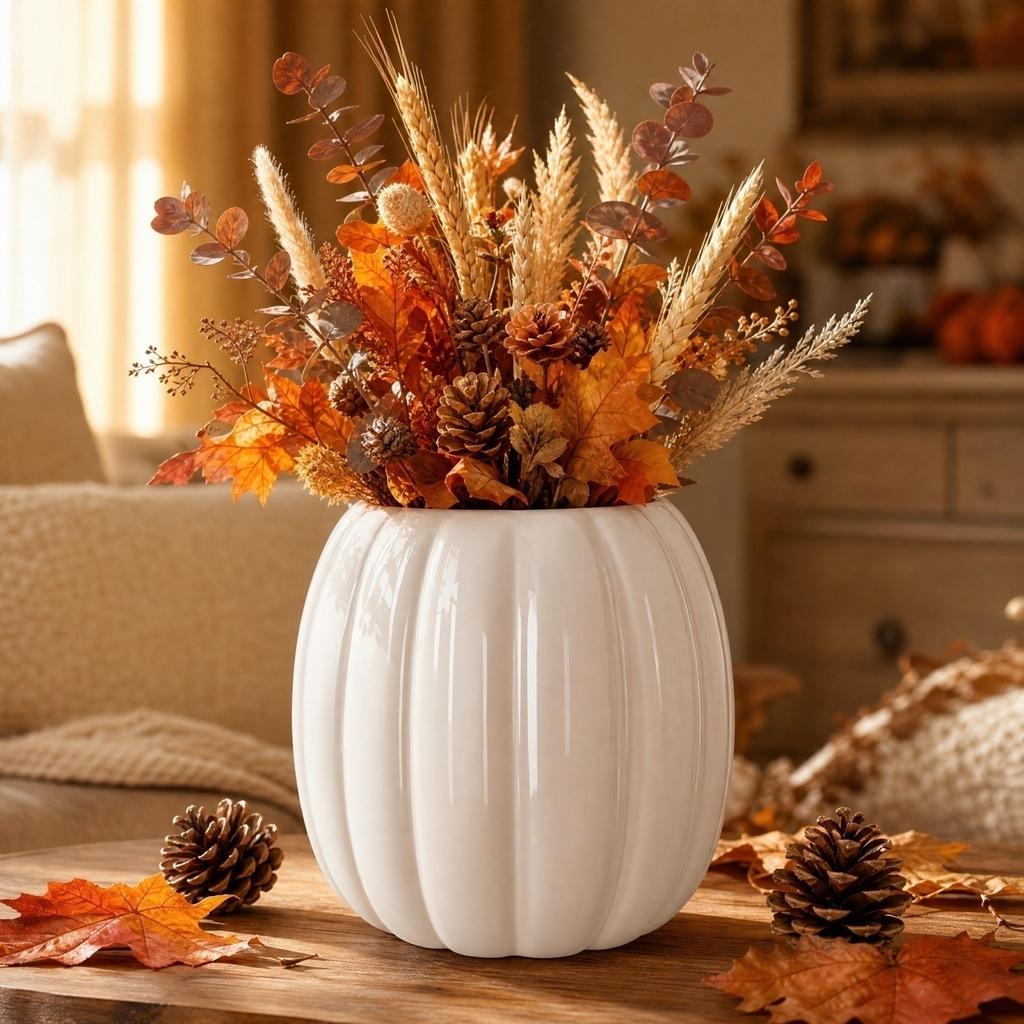 Vaso Fioriera a Zucca per Decorazione di Halloween e Ringraziamento, Fioriera a Zucca per Uso Interno ed Esterno
