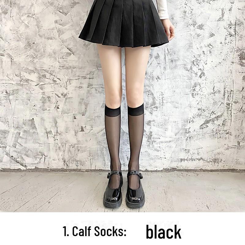 

Женские черные шелковые чулки до бедра с красной кромкой – антизацепляющие и сексуальные для лета Core-spun silk calf, One Size чёрный