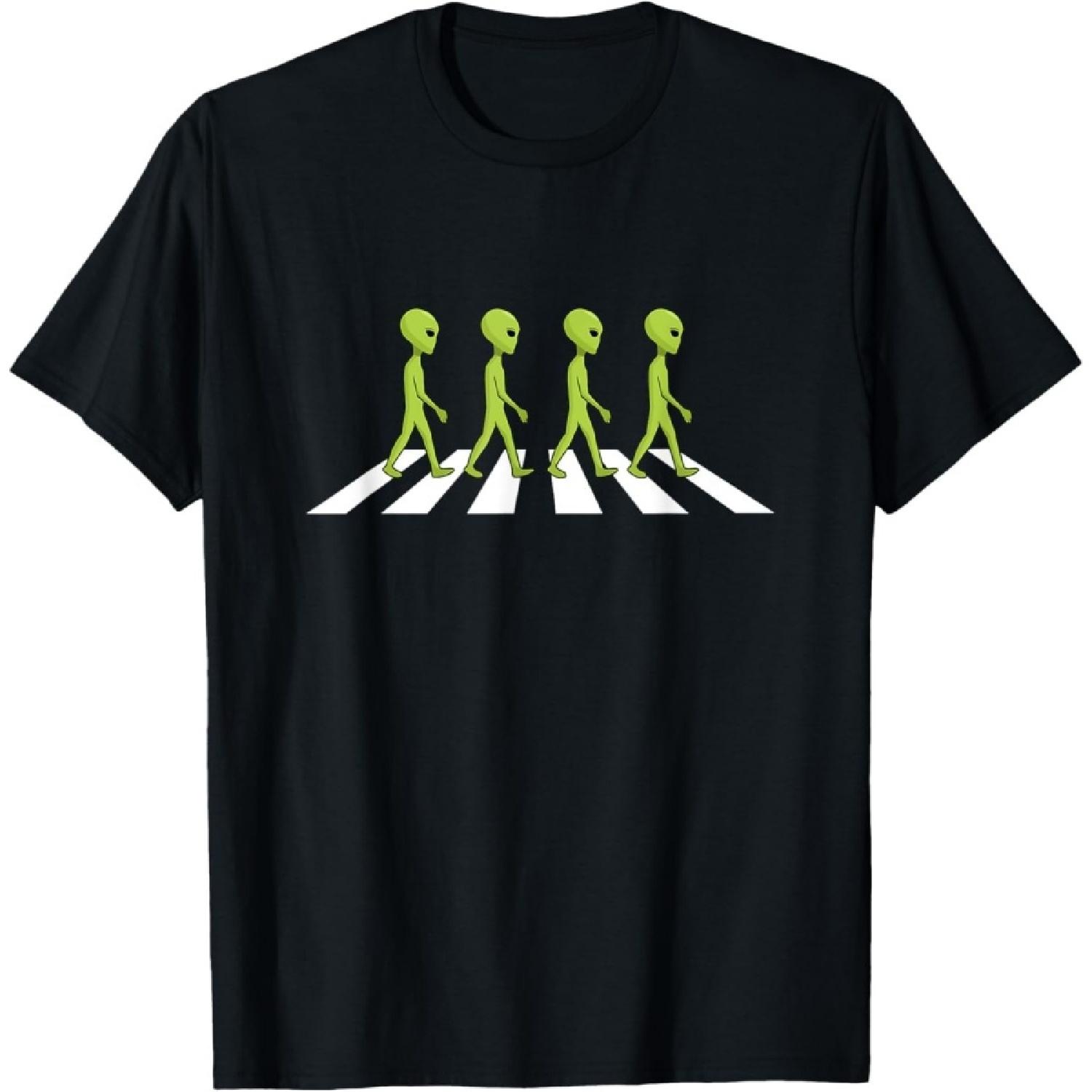 RWOASKCK Aliens Crossing and Walking Across Road Funny Gift T-Shirt S