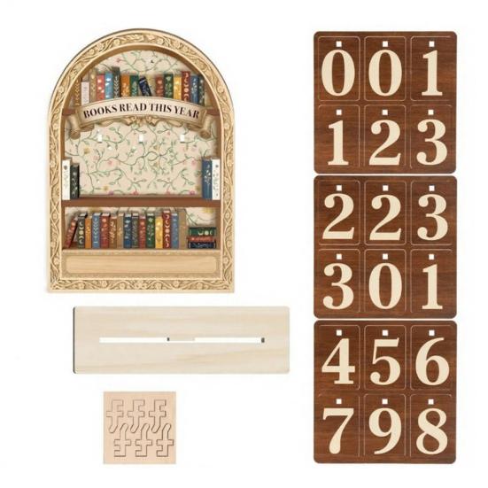 Book Read This Year Counter Wooden Annual Reading Goal Challenge Tracker with Number Signs Bookshelf Decoration Book Lovers Bookworm Gift