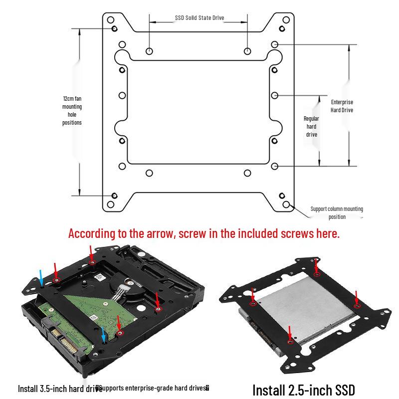 Stackable Desktop Hard Drive & Graphics Card Bracket for 2.5"/3.5" Bays with 12" Fan Support