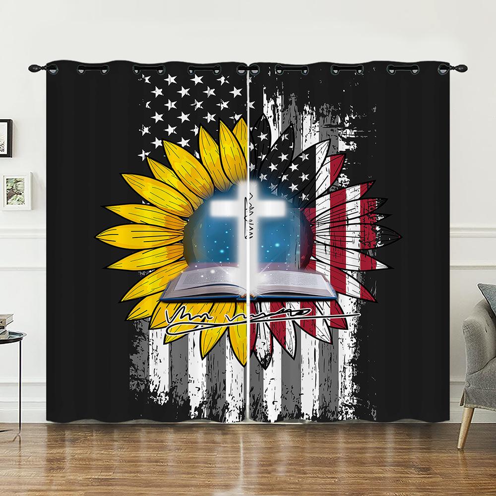 Curtains Sunflower Plant Bedroom Curtains Digital Printing Blackout Curtains No Punching