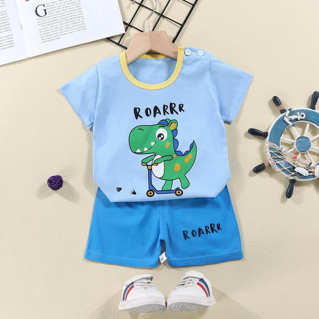 Kids' Summer Cotton Two-Piece Set: Cartoon Short Sleeve & Shorts for Toddlers